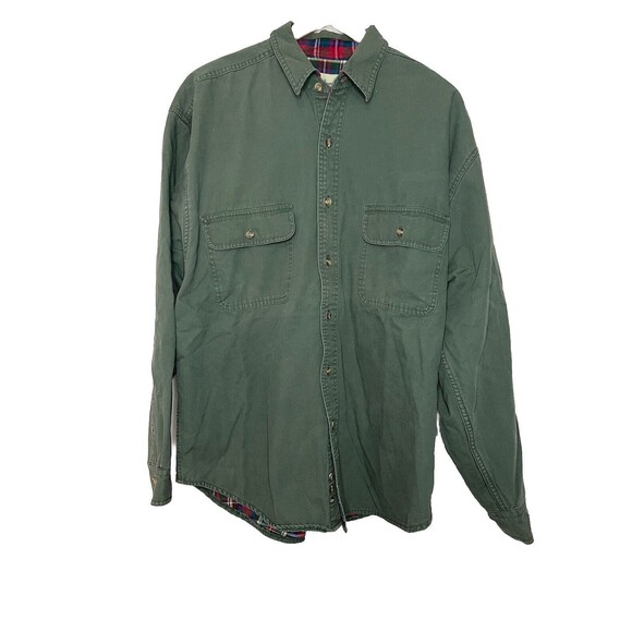 Eddie Bauer Full Button Up Chore Jacket Men's Size Large Green Plaid Lined - Picture 1 of 9